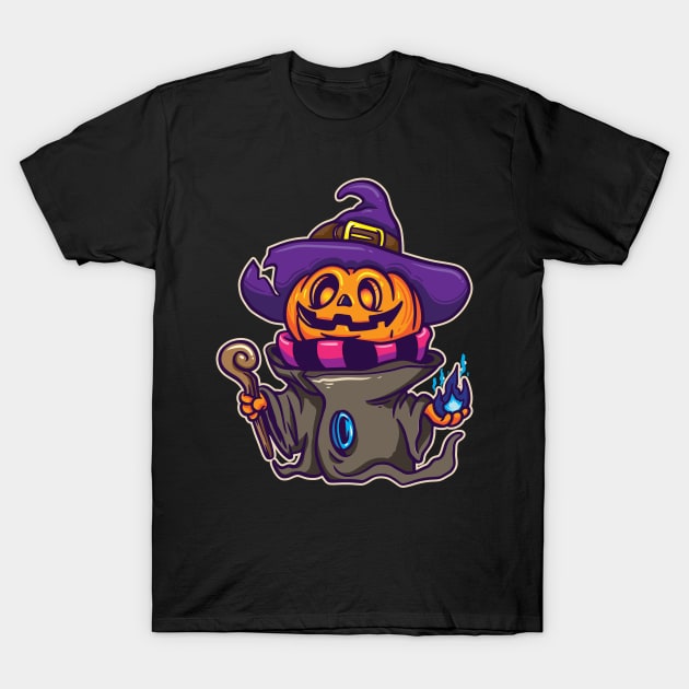 Sorcerer Hat Flame Halloween Pumpkin Sorcerer Costume T-Shirt by The Hammer